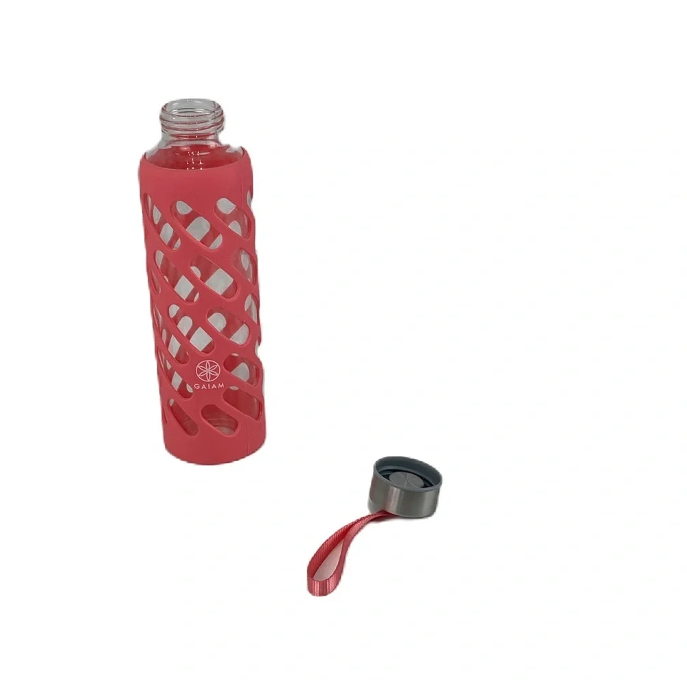 Gaiam Water Bottle Sure-Grip Glass Protective Silicone Sleeve Guava 20 oz